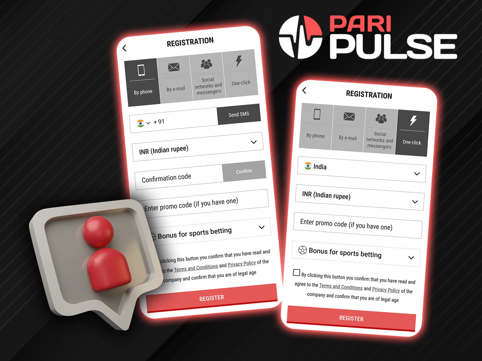 The PariPulse app offers several ways to sign up for an account.