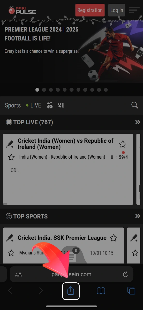 Click on the Share button to open the PariPulse page settings.