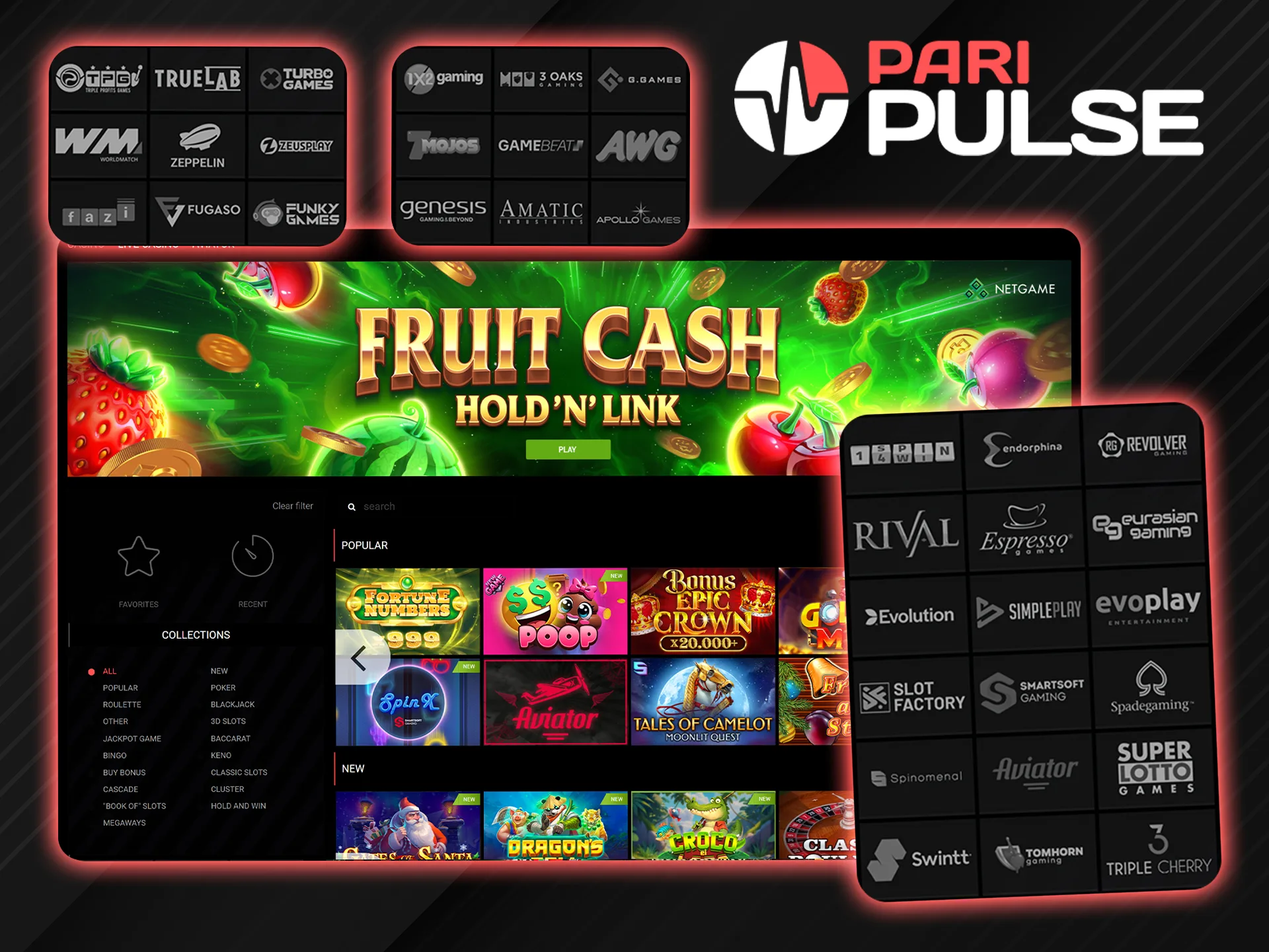 PariPulse partners with trusted and secure slots and casino game providers.