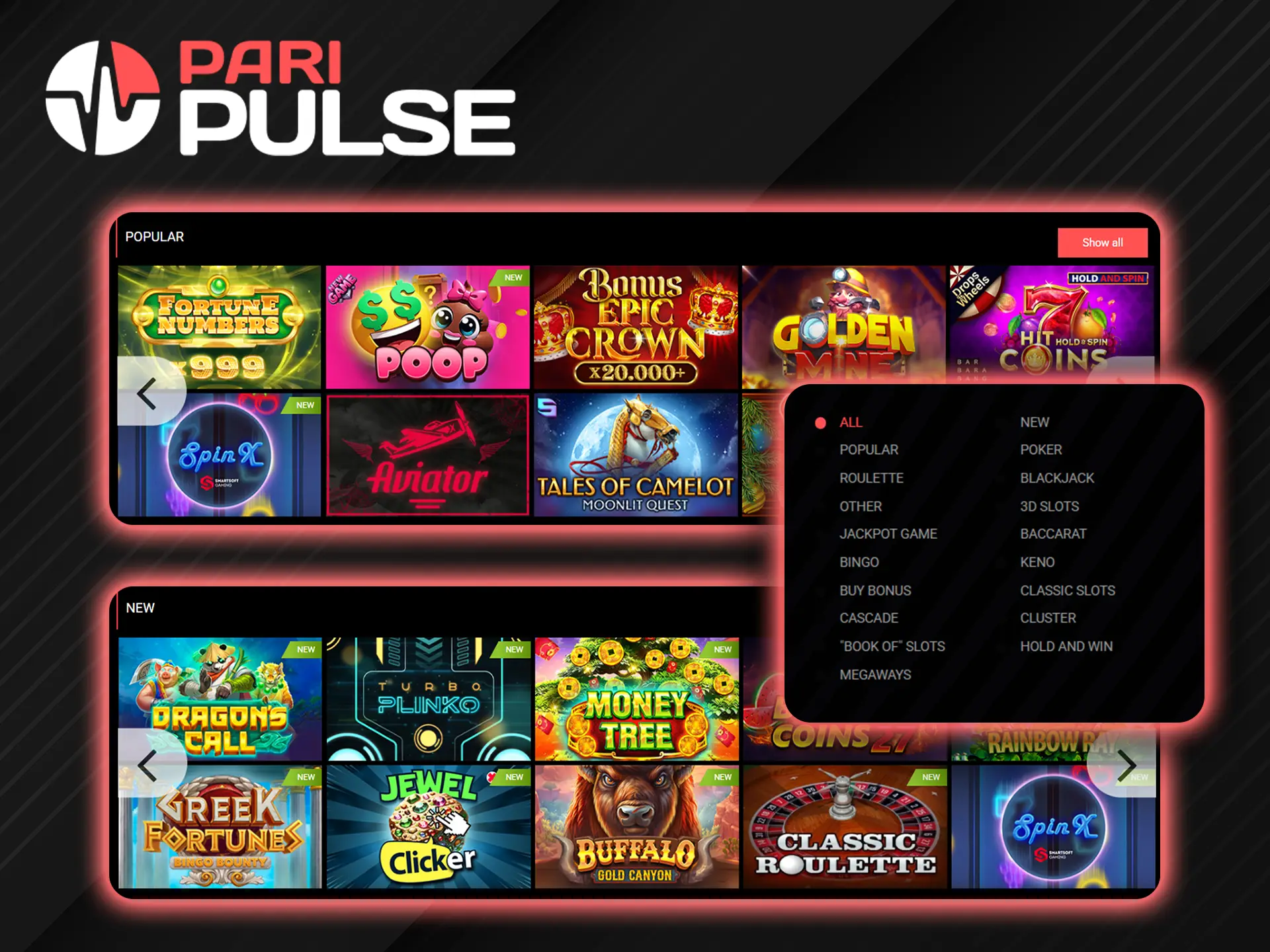 What games are popular at PariPulse Casino.