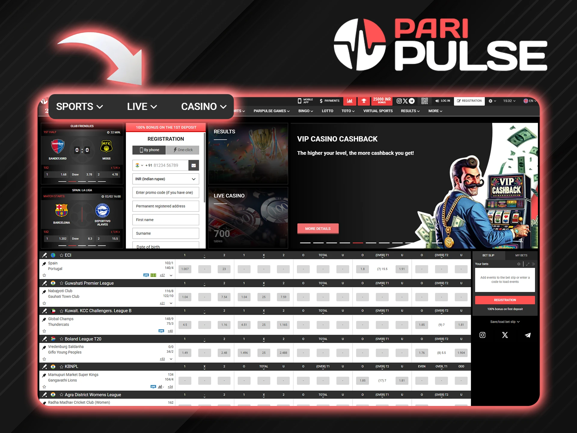 Visit the official PariPulse website and bet on sports and play your favorite casino games.