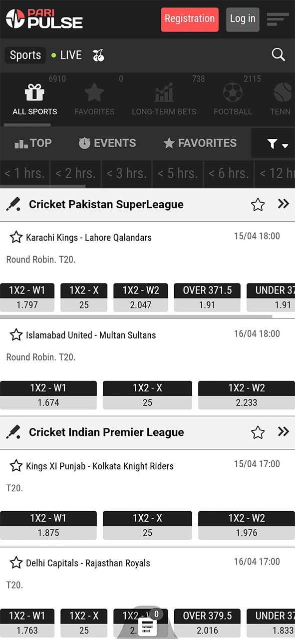 PariPulse sports betting section.